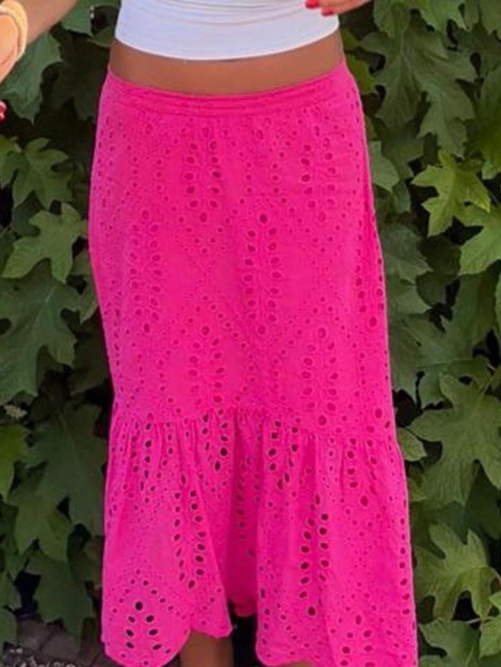 Banana Republic Bright Pink Eyelet Midi Skirt